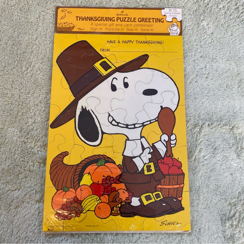Vintage Hallmark Snoopy Thanksgiving Puzzle Greeting Card